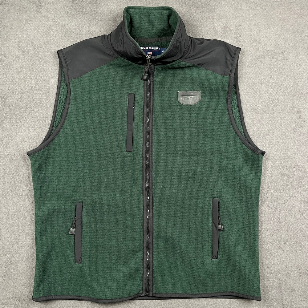 Polo Sport Ralph Lauren Desert Rally Vest Mens XL Green Full Zip Fleece USA 90s